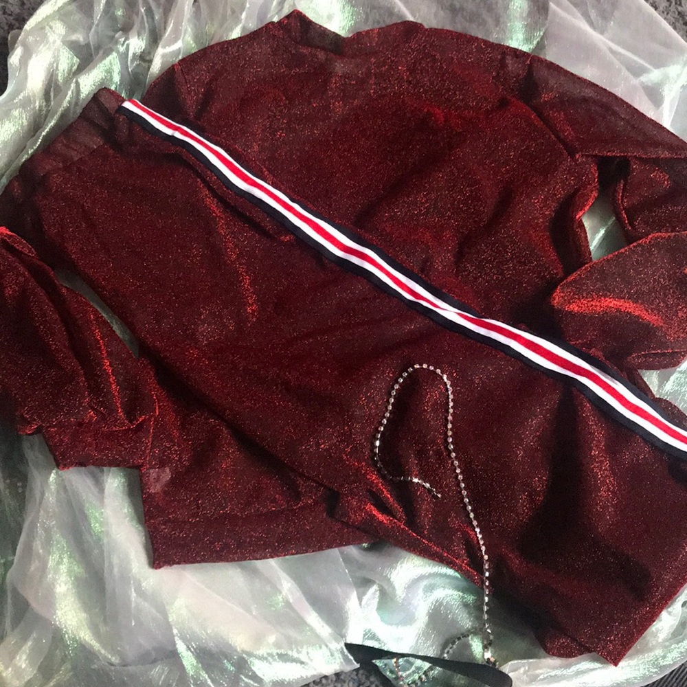 Glittery  red wine pants suit